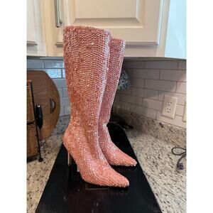 Vintage Colin Stuart Pink Sequin Stiletto Knee High Boots